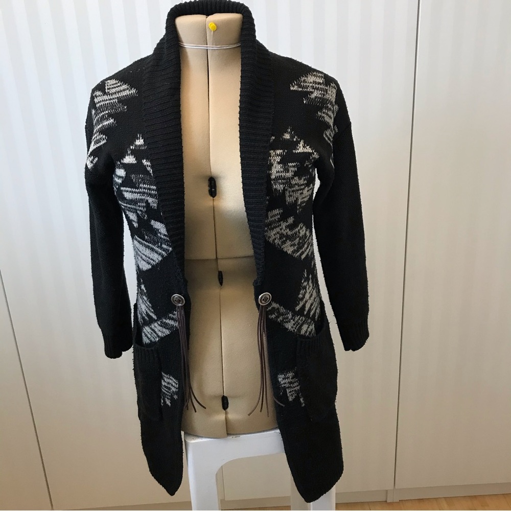 Obey black grey buttons leather detail cardigan Size XS